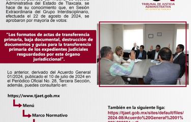 Formatos de actas de transferencia primaria, baja documental, destrucción de documentos y guías para la transferencia primaria de los expedientes judiciales resguardados por este órgano jurisdiccional.